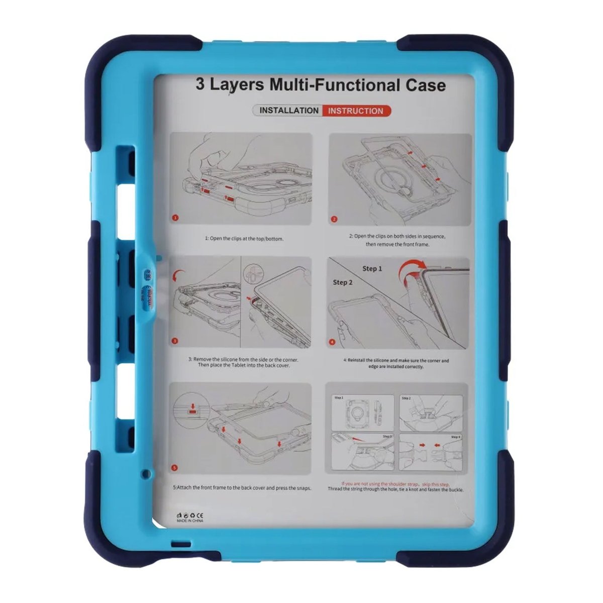 iPad 11 (A16)/iPad 10.9 (gen 10) Deksel med stativ og Håndstropp Blå