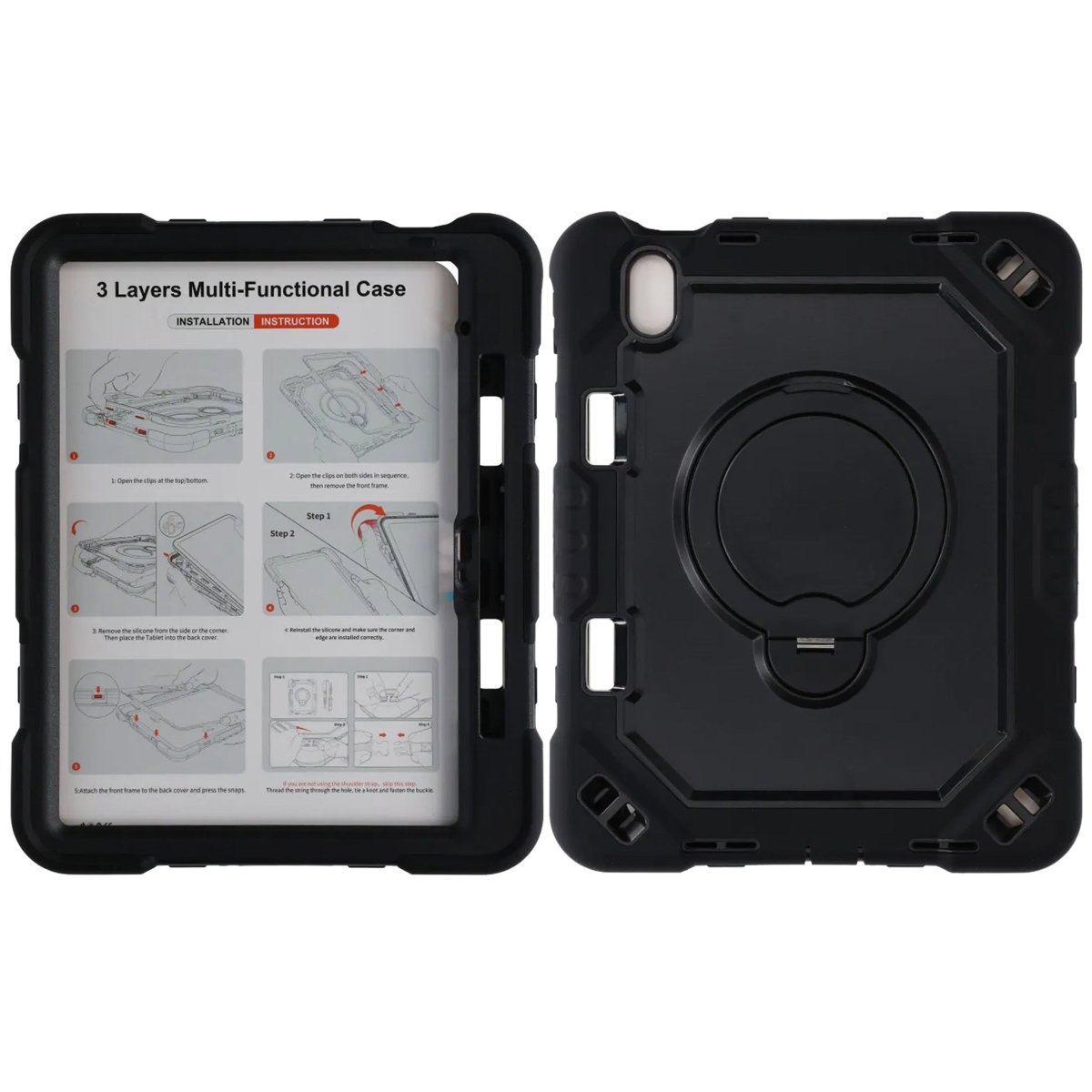 iPad 11 (A16)/iPad 10.9 (gen 10) Deksel med stativ og Håndstropp Svart