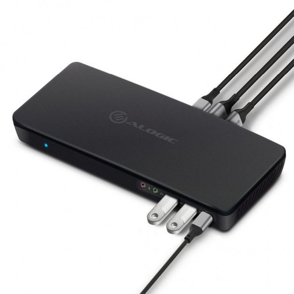 ALOGIC USB-C og USB 3.0 Trippel Display dokkingstasjon 4K & strømforsyning 80W
