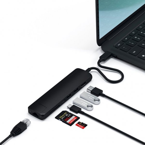 Satechi Slim USB-C MultiPort med Ethernet Svart