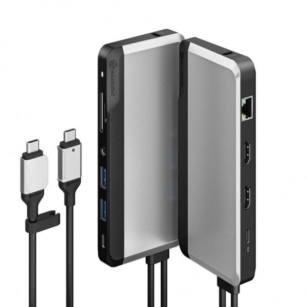 ALOGIC Dual USB-C Super Hub 10-i-1-hub Dual HDMI 4K@60Hz Romgrå