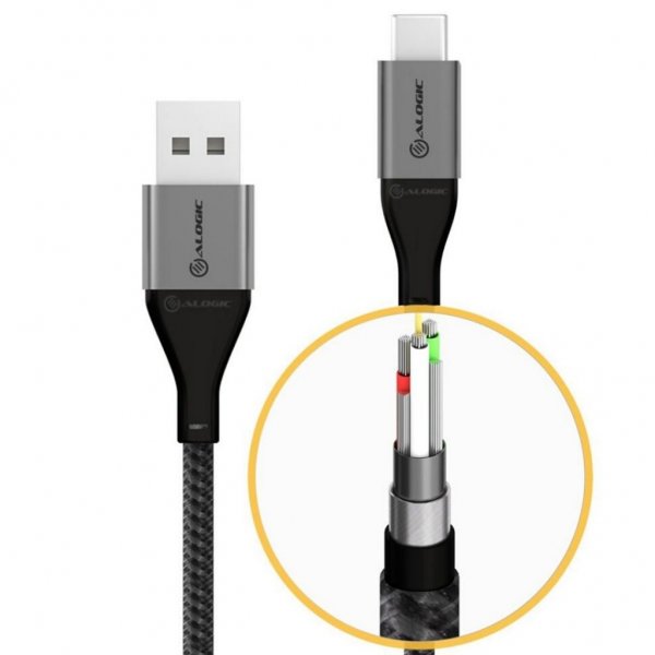 ALOGIC Ultra USB-A til USB-C kabel 3A/480Mbps 30 cm Space Grey