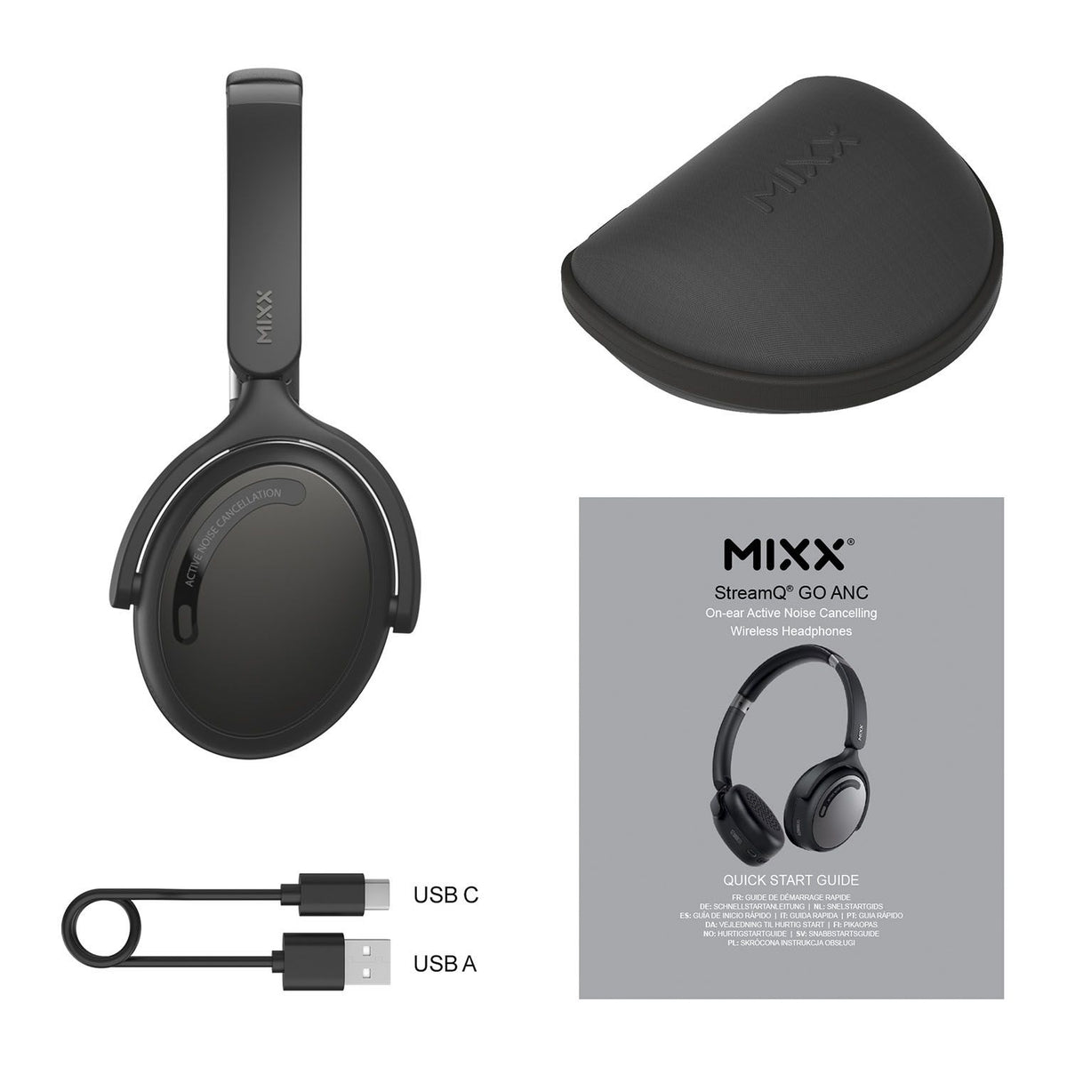 Mixx Trådløse On-Ear Hodetelefoner StreamQ Go ANC Svart
