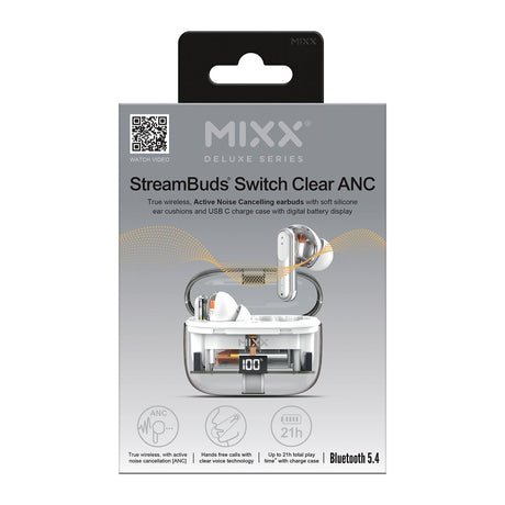 Mixx Trådløse Hodetelefoner StreamBuds Switch Clear ANC Hvit