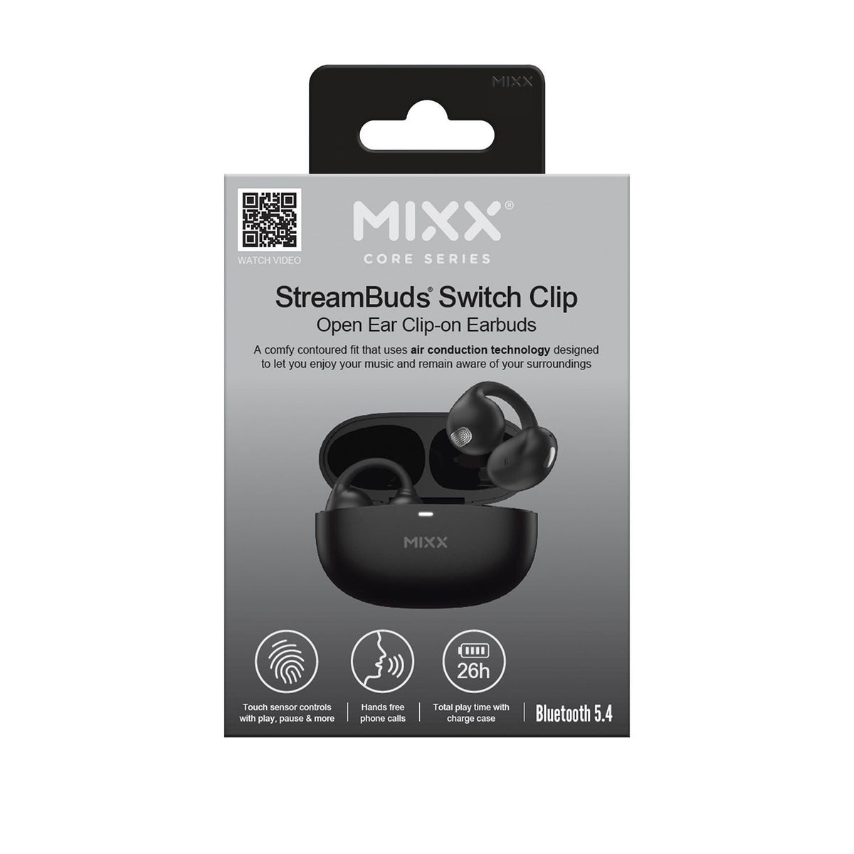 Mixx Trådløse Open-Ear Hodetelefoner StreamBuds Switch Clips Svart