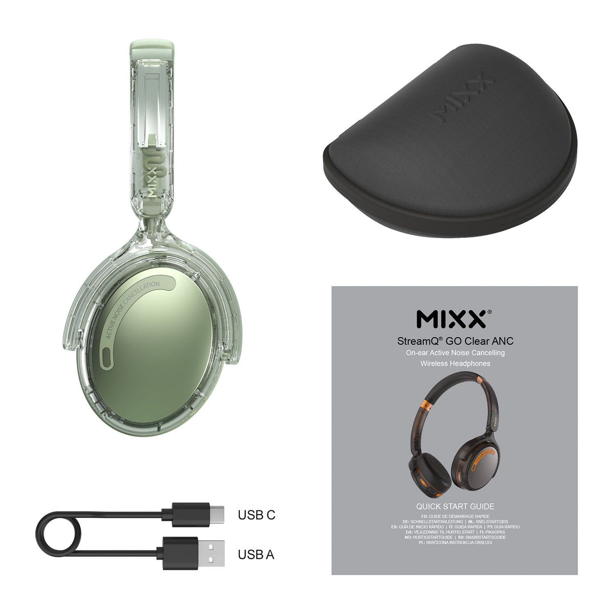 Mixx Trådløse On-Ear Hodetelefoner StreamQ Go ANC Clear Grønn
