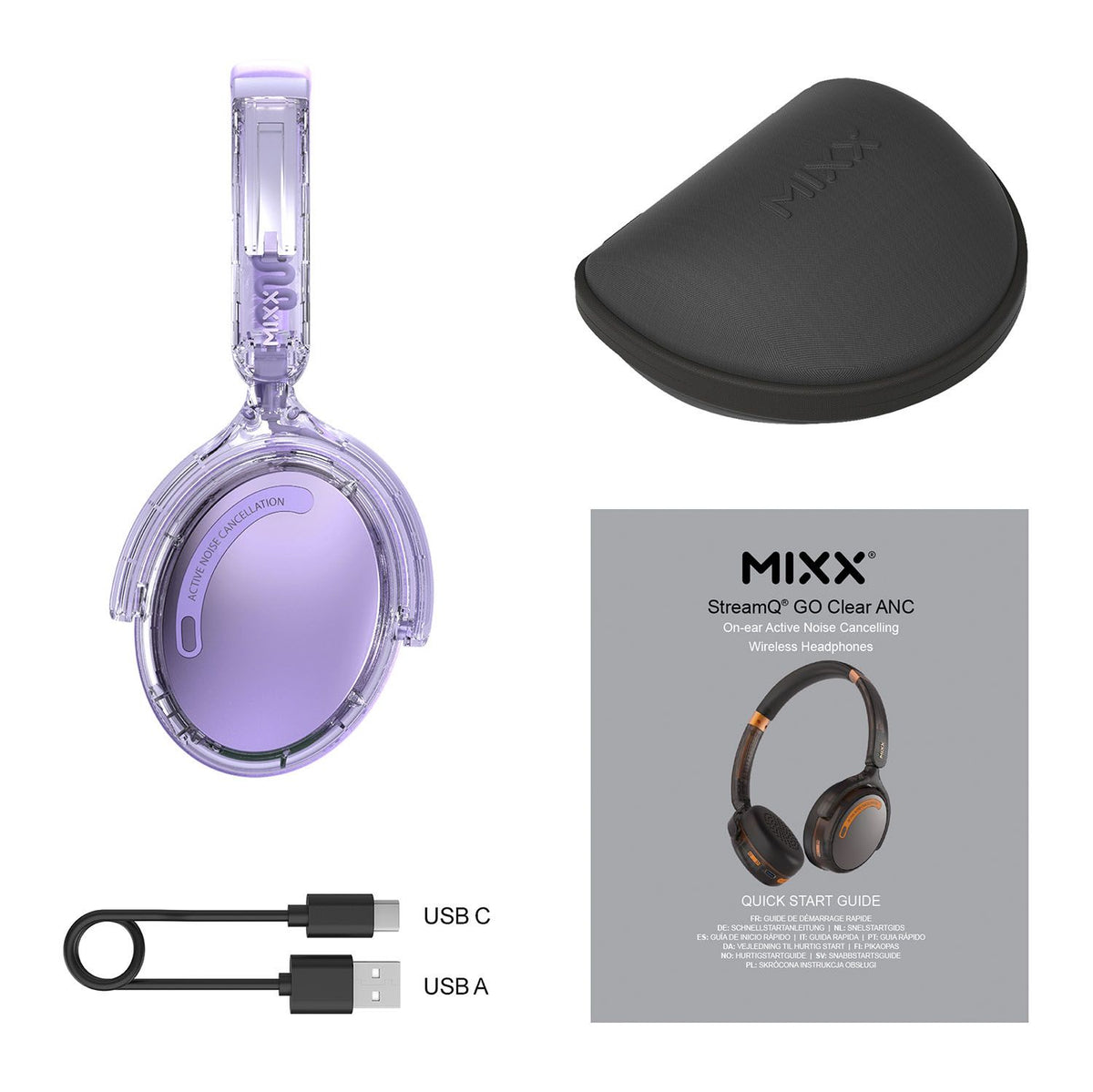 Mixx Trådløse On-Ear Hodetelefoner StreamQ Go ANC Clear Lilla