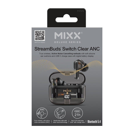 Mixx Trådløse Hodetelefoner StreamBuds Switch Clear ANC Svart