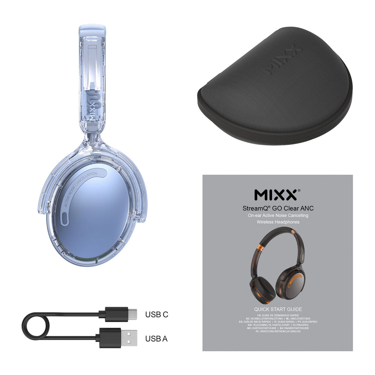 Mixx Trådløse On-Ear Hodetelefoner StreamQ Go ANC Clear Blå