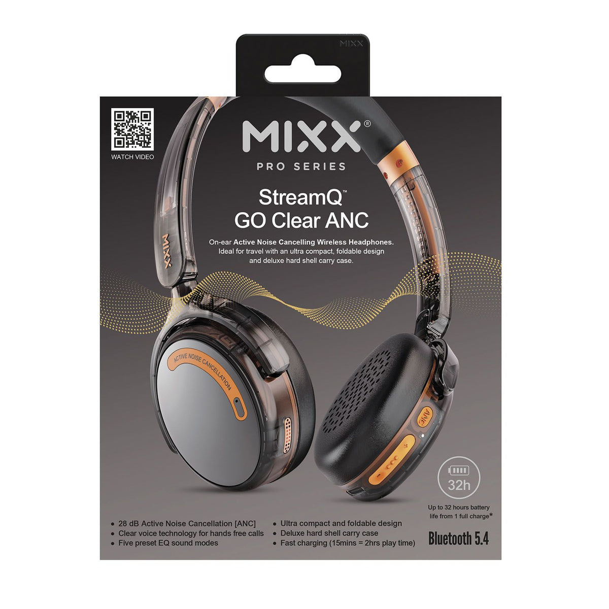 Mixx Trådløse On-Ear Hodetelefoner StreamQ Go ANC Clear Svart