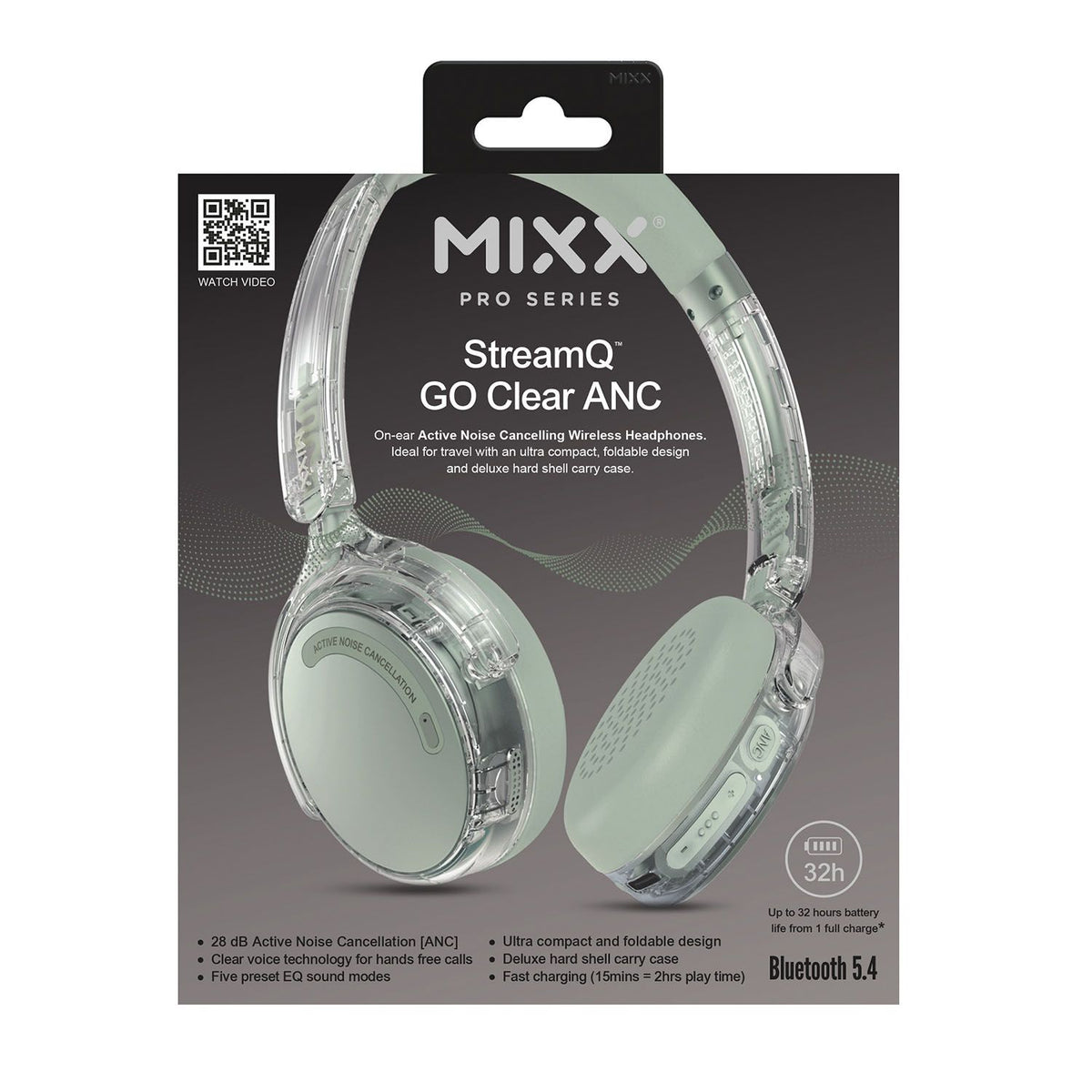 Mixx Trådløse On-Ear Hodetelefoner StreamQ Go ANC Clear Grønn