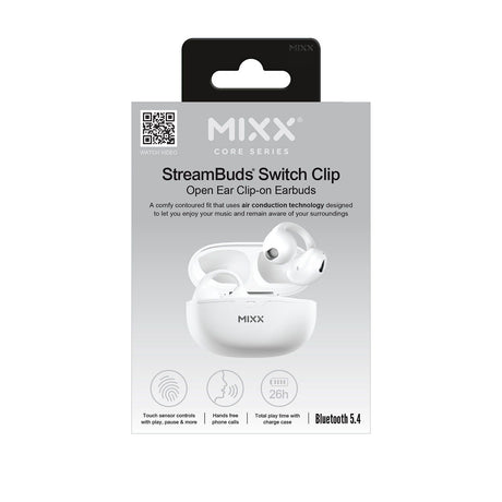 Mixx Trådløse Open-Ear Hodetelefoner StreamBuds Switch Clips Hvit