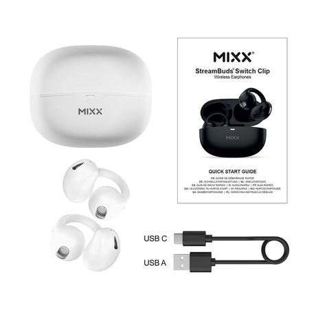Mixx Trådløse Open-Ear Hodetelefoner StreamBuds Switch Clips Hvit