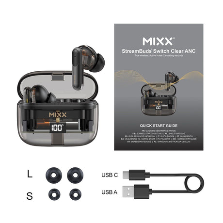 Mixx Trådløse Hodetelefoner StreamBuds Switch Clear ANC Svart