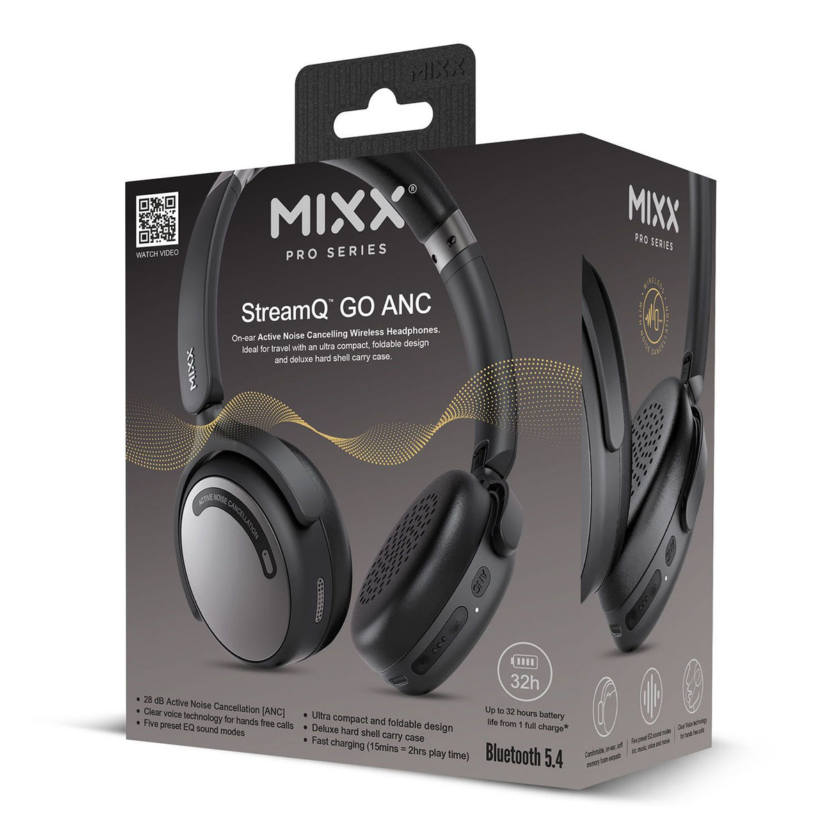 Mixx Trådløse On-Ear Hodetelefoner StreamQ Go ANC Svart