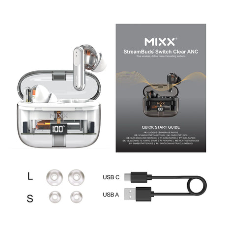Mixx Trådløse Hodetelefoner StreamBuds Switch Clear ANC Hvit