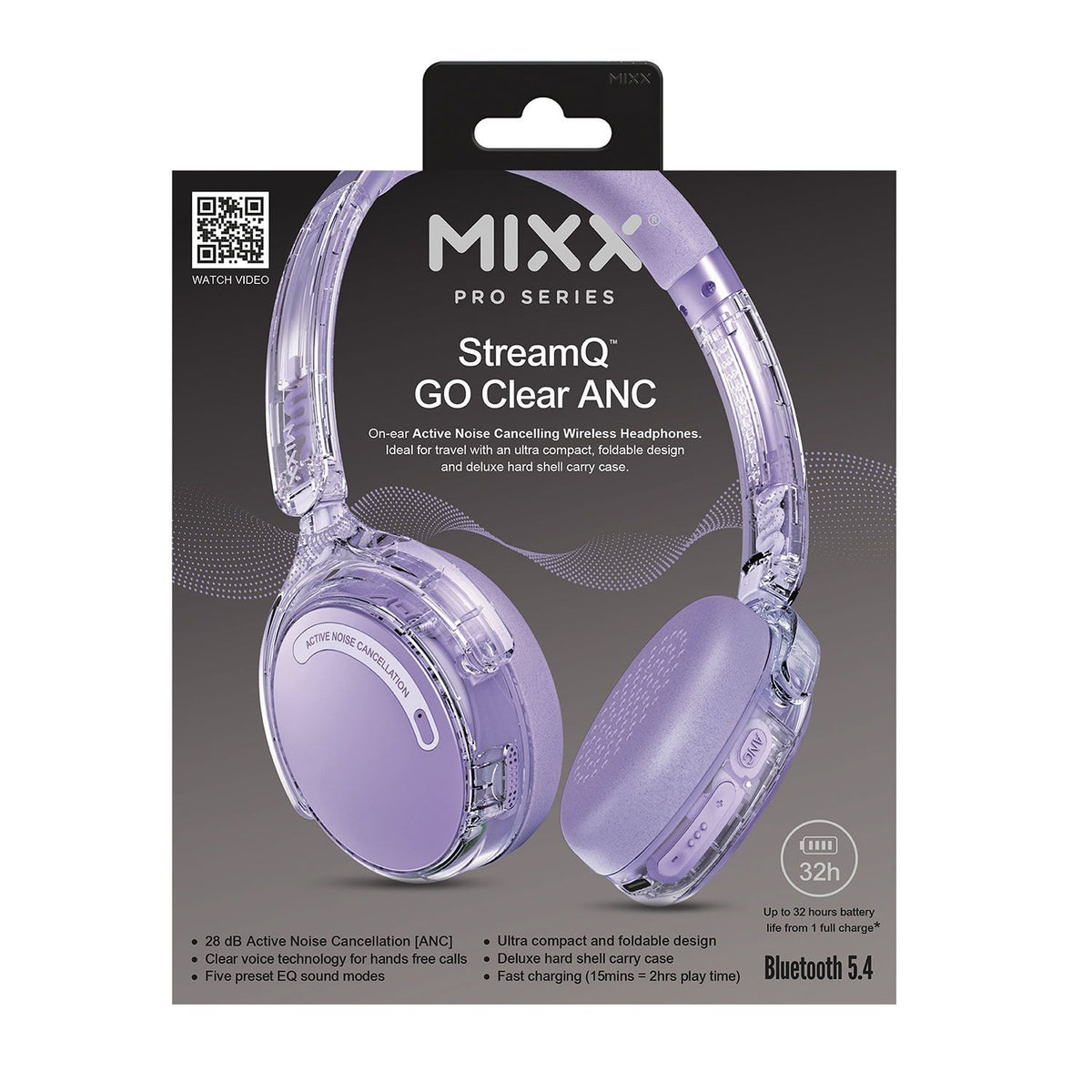 Mixx Trådløse On-Ear Hodetelefoner StreamQ Go ANC Clear Lilla