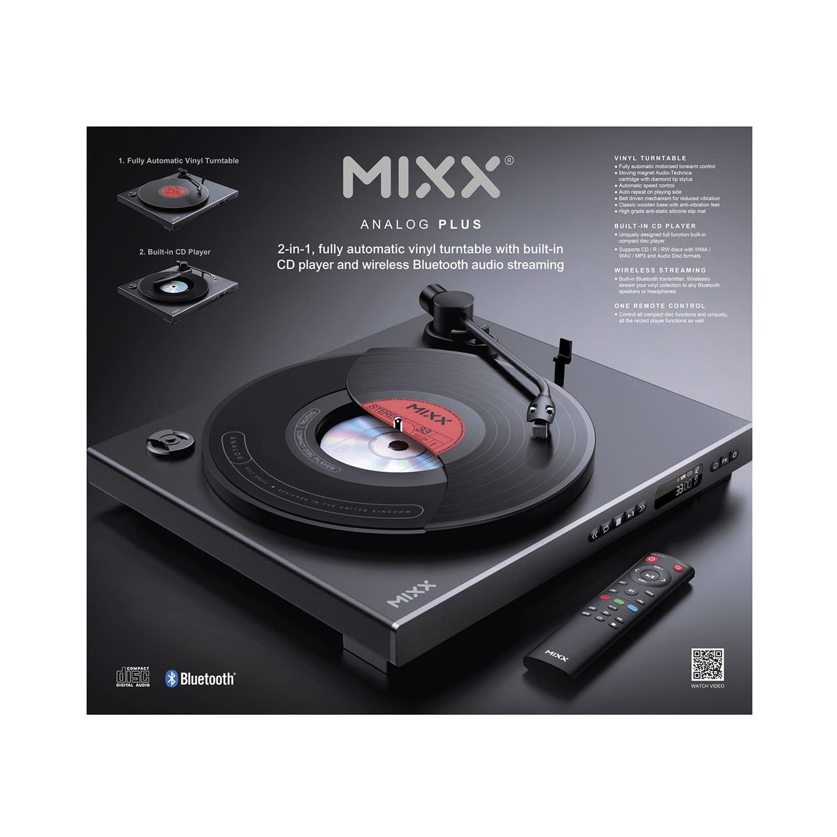 Mixx Analog Plus 2-i-1 Vinyl- og CD-Spiller Svart