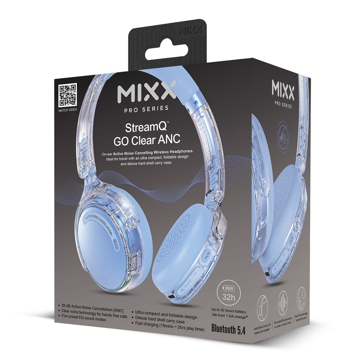 Mixx Trådløse On-Ear Hodetelefoner StreamQ Go ANC Clear Blå