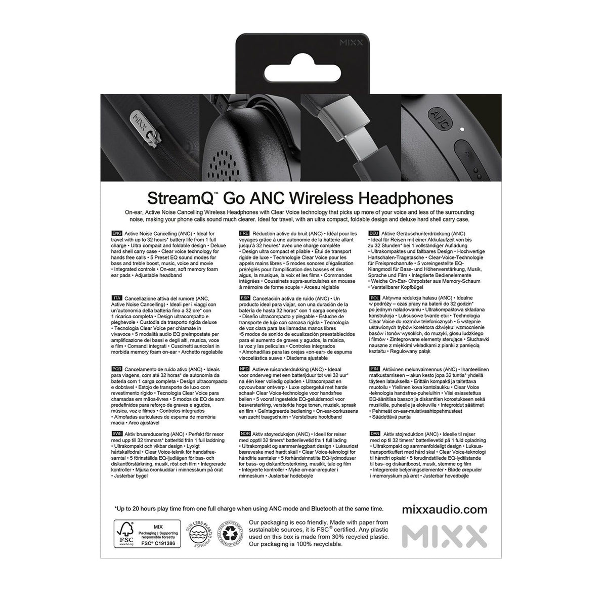 Mixx Trådløse On-Ear Hodetelefoner StreamQ Go ANC Svart