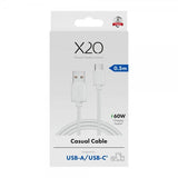 X2O USB-A til USB-C Kabel Basic 60W 0.5m Hvit