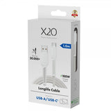 X2O USB-A til USB-C Kabel Longlife 60W 1m Hvit