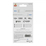 X2O USB-A til USB-C Kabel Longlife 60W 2m Hvit