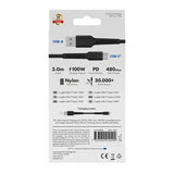X2O USB-A til USB-C Kabel Longlife 60W 3m Svart