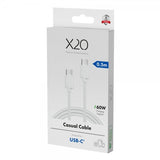 X2O USB-C til USB-C Kabel Basic 60W 0.5m Hvit