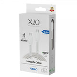 X2O USB-C til USB-C Kabel Longlife 100W 0.5m Hvit