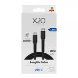 X2O USB-C til USB-C Kabel Longlife 100W 1m Svart