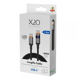 X2O USB-C til USB-C Kabel Longlife LED Display 100W 1.5m Svart