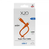 X2O USB-C til USB-C Kabel Superflex 60W 1.5m Oransje