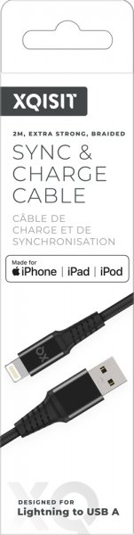 Xqisit USB till Lightning Kabler Flätad Extra Stark 2 m Svart