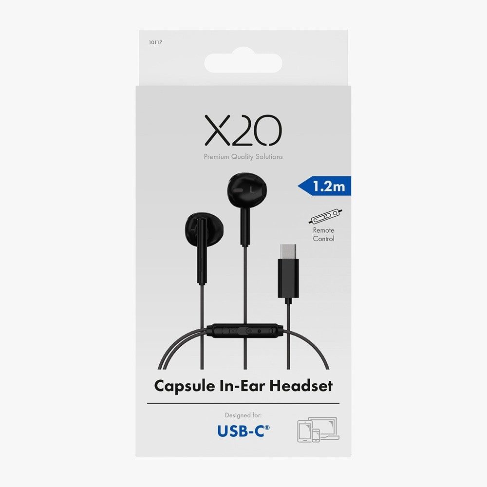 X2O Trådade Hodetelefoner USB-C Capsule 1.2m Svart