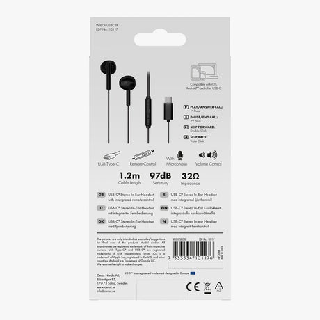 X2O Trådade Hodetelefoner USB-C Capsule 1.2m Svart