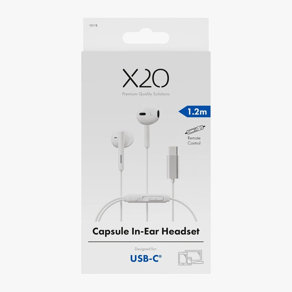X2O Trådade Hodetelefoner USB-C Capsule 1.2m Hvit