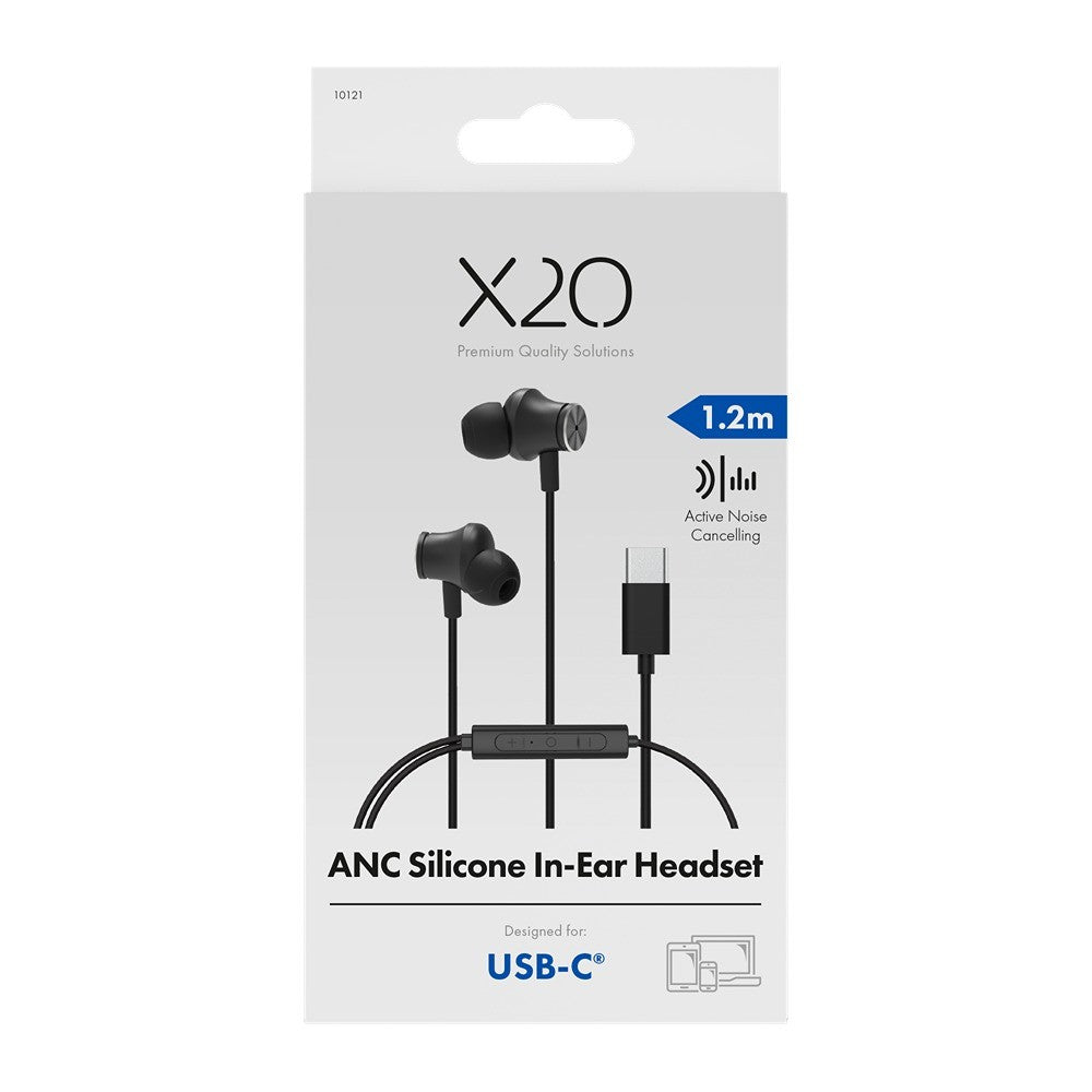 X2O Trådade Hodetelefoner USB-C Silicone In-Ear ANC 1.2m Svart