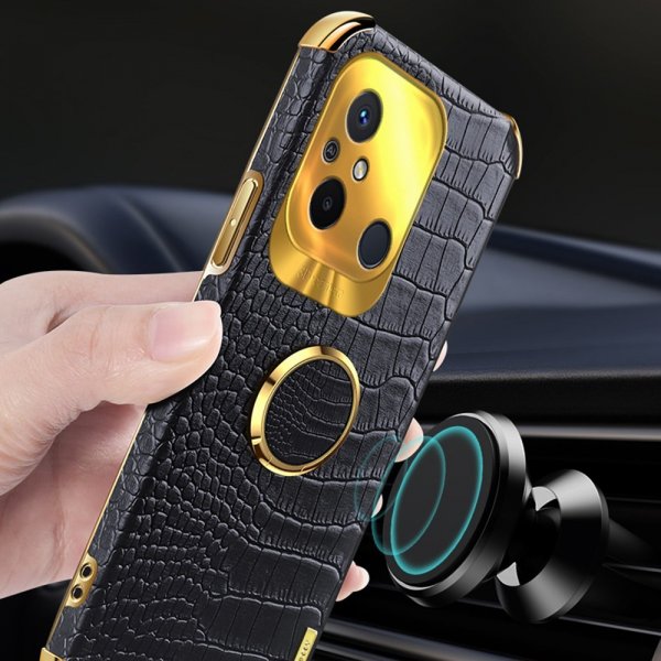 Xiaomi Redmi 12C Deksel Krokodillemønster Finger Ring Rød