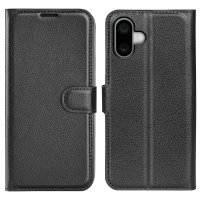 iPhone 16 Etui Litchi Svart