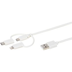 3-i-ett Kabel USB-CLightning/Micro-USB 1 meter Hvit