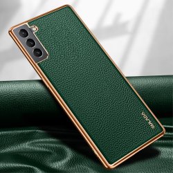 Samsung Galaxy S21 Deksel Litchimønster Belagt Kant Grønn