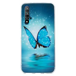 Huawei Nova 5T Deksel Selvlysende motiv Blå Fjäril