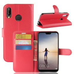 Huawei P20 Lite Plånboksetui PU-skinn Litchi Rød