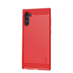 Samsung Galaxy Note 10 Deksel TPU Børstet Karbonfibertekstur Rød