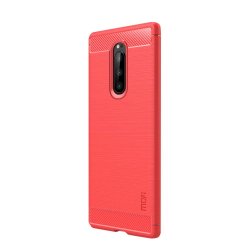Sony Xperia 1 Deksel Børstet Karbonfibertekstur TPU Rød