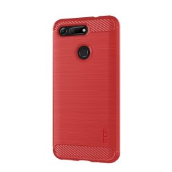 Huawei Honor View 20 Deksel Børstet Karbonfibertekstur TPU Rød