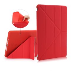 iPad 9.7 Etui PU-skinn TPU Origami Stativ Rød