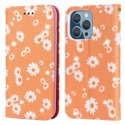 iPhone 13 Pro Etui Glitter Blomstermønster Oransje