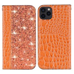 iPhone 13 Pro Etui Krokodillemønster Glitter Flip Oransje